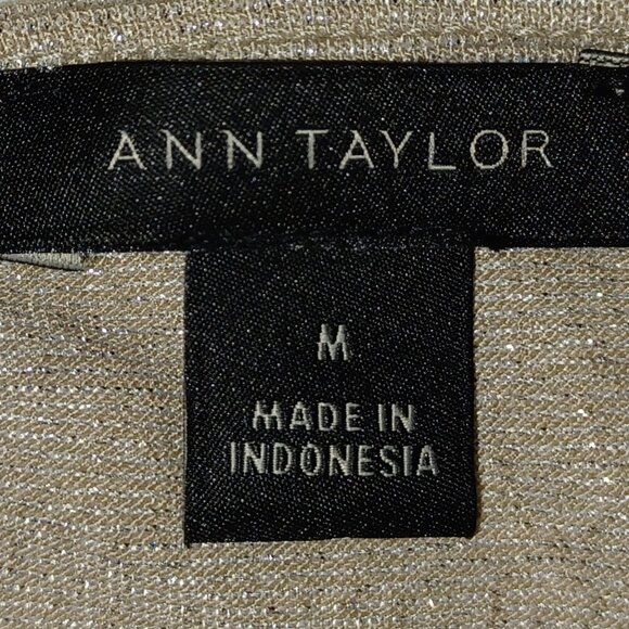 Ann Taylor Puff Sleeve Shiny/Glittering Beige New Years Eve Style Top Size Med - Picture 5 of 8